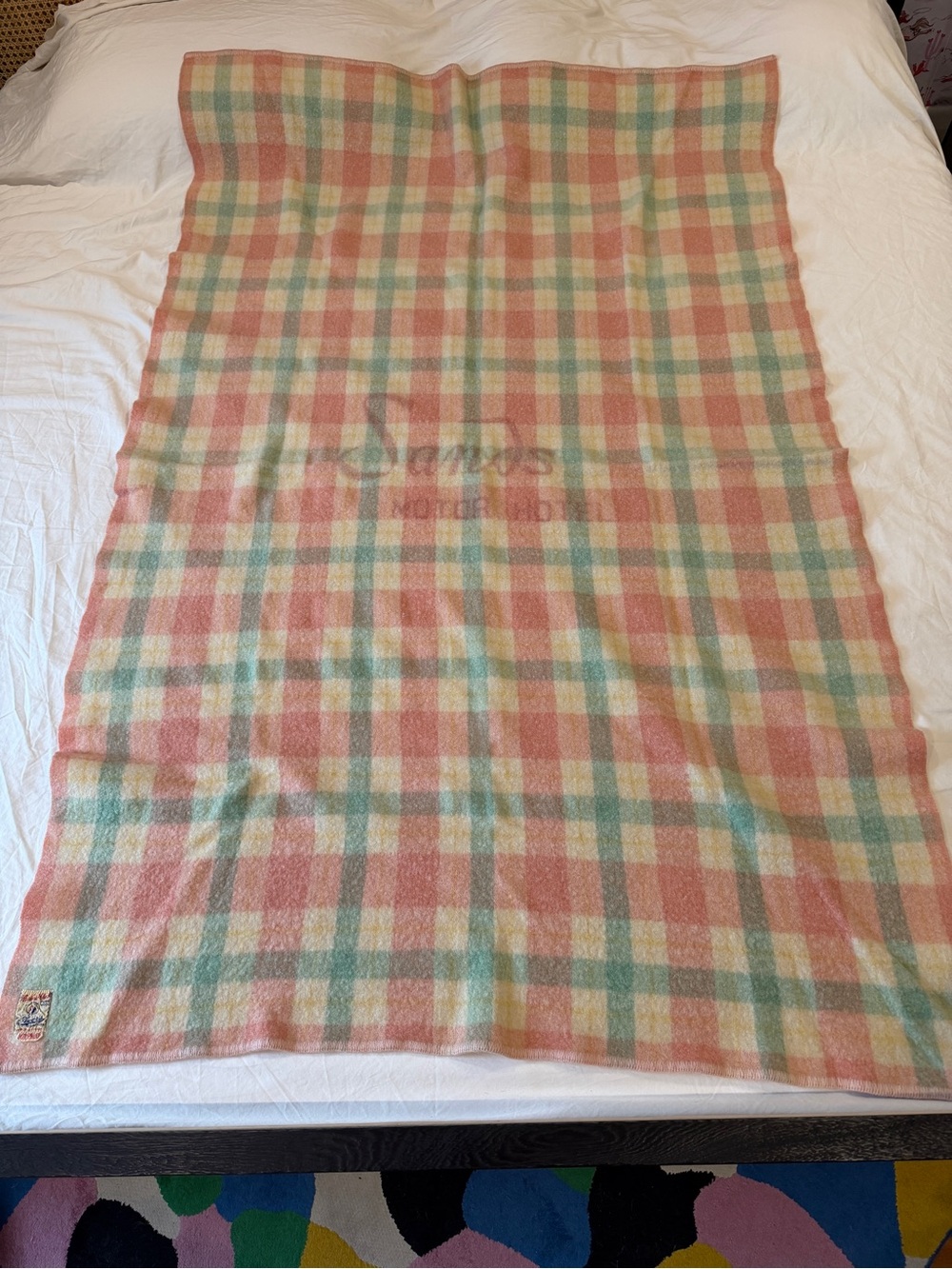 Ayers Rainbow Check Wool Blanket MINT